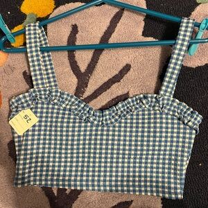 Urban outfitters Gingham blue ruffle top